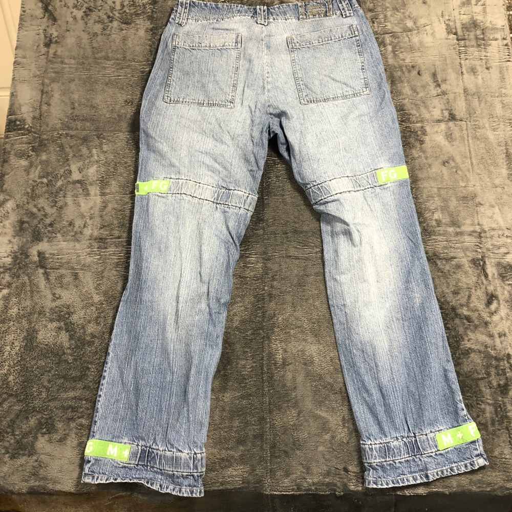 Marithe Francois Girbaud Mens Baggy Cargo Jeans Blue Denim 36 Logo Strap 90s Y2K - Picture 10 of 11